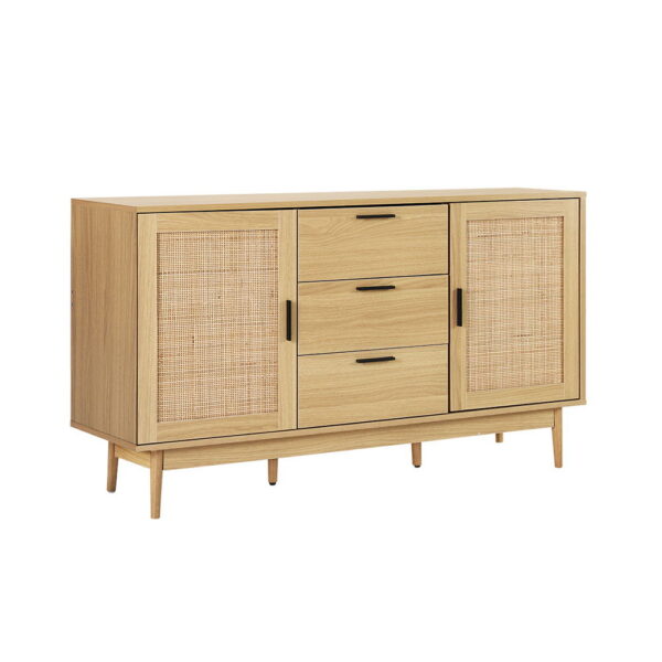 Fanno-Rattan Buffet Sideboard Storage Cabinet with Adjustable Shelves and Drawers