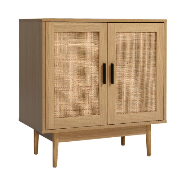 Fanno-Buffet Sideboard with Rattan Doors Ample Storage Stylish Kitchen Cabinet Wood Finish