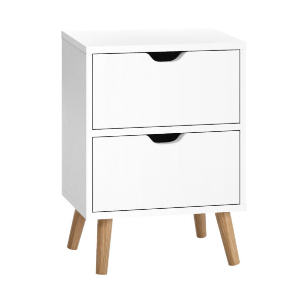 Fanno-Scandinavian Bedside Table with 2 Drawers and Splayed Legs for Bedroom Storage