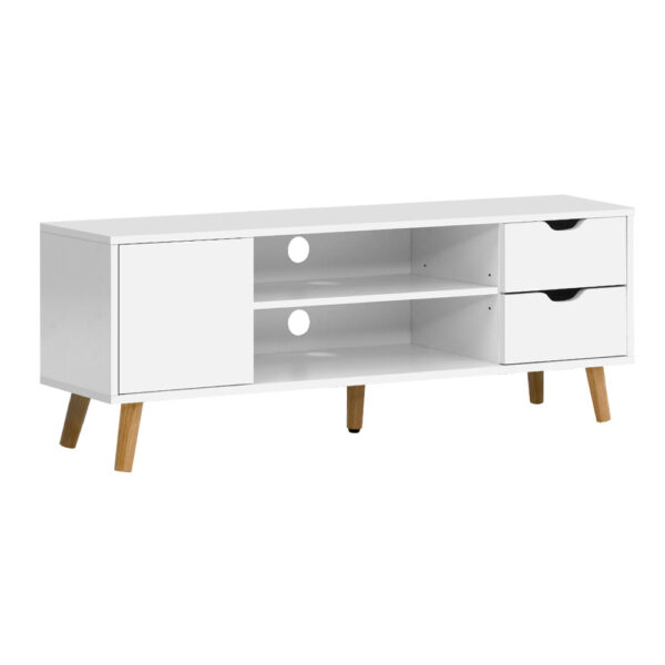 Fanno-Scandinavian Entertainment Unit with Storage White and Wood Finish 120cm