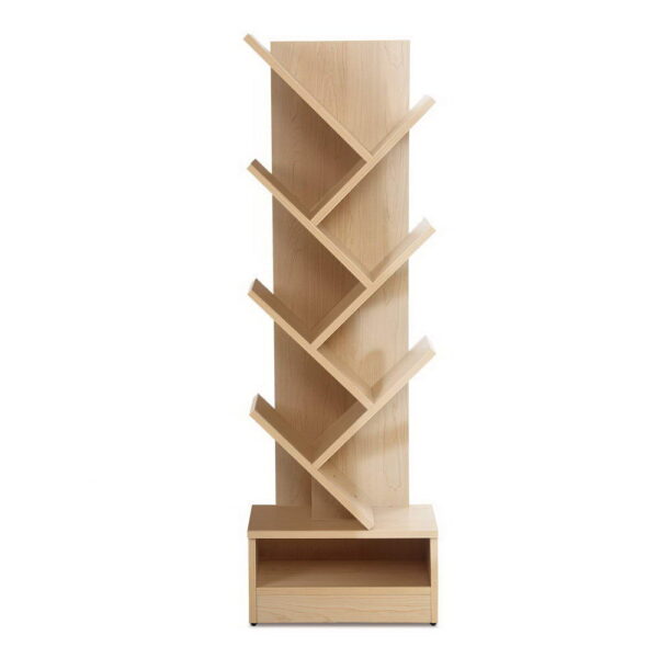 Fanno-7-Tier Tree Bookshelf Natural Finish Compact Freestanding or Wall-Mounted Storage