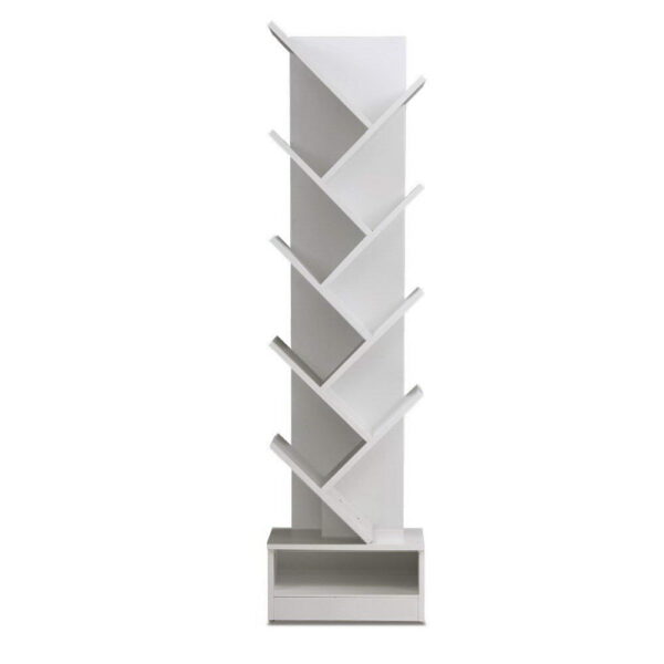 Fanno-9-Tier Tree Bookshelf White Compact Freestanding or Wall-Mounted Storage Solution