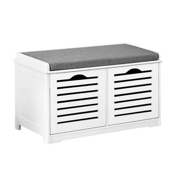 Fanno-Bench Shoe Cabinet with Detachable Fabric Seat and Ample Storage for Entryway