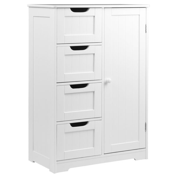 Fanno-Bathroom Tallboy Storage Cabinet with Drawers and Shelves in White Finish