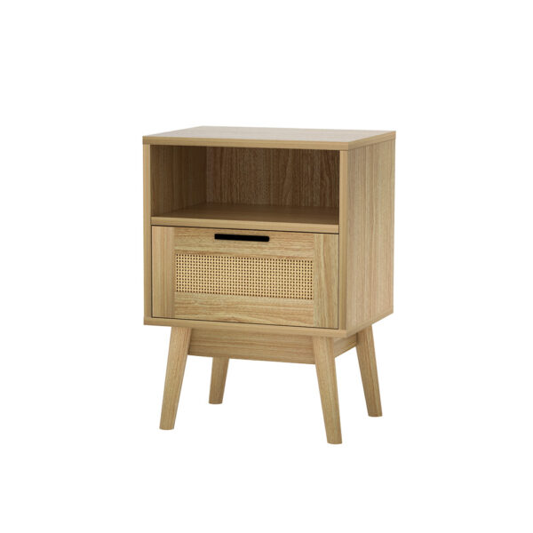 Fanno-Rattan Bedside Table with Drawer and Shelf for Boho Bedroom Decor