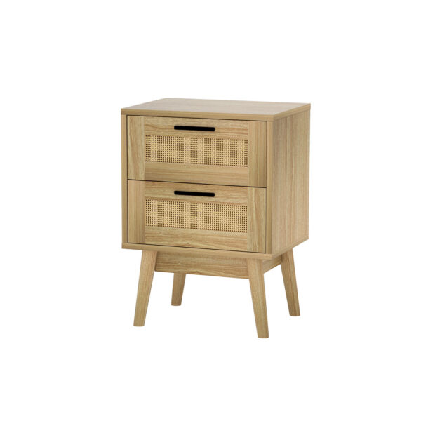 Fanno-Rattan Bedside Table with Drawers and Open Shelf for Boho Bedroom Decor