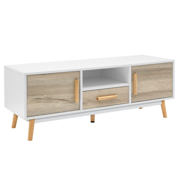 Fanno-Wooden Entertainment Unit 120cm White Scandinavian TV Cabinet with Storage Solutions