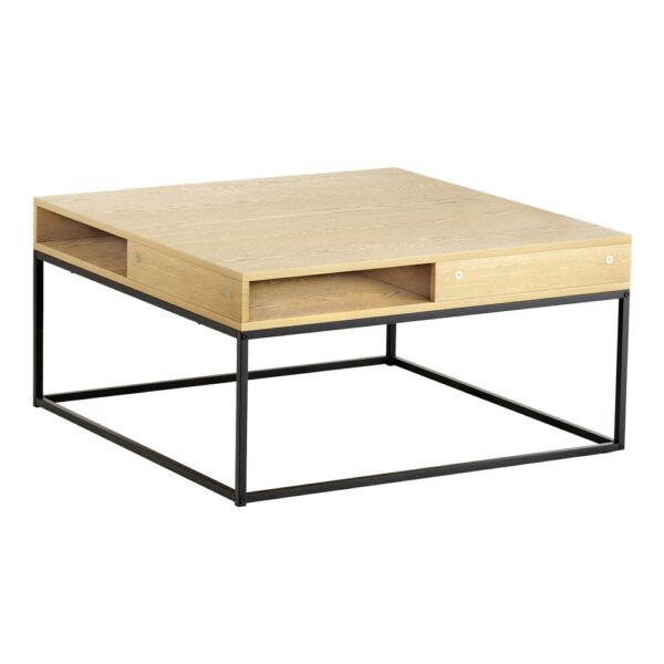 Fanno-Modern Coffee Table with Open Shelf Sturdy Metal Frame Easy Assembly Pine Finish