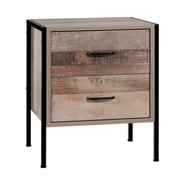 Fanno-Bedside Table with 2 Drawers Storage Nightstand Chest Oak Metal Frame Black