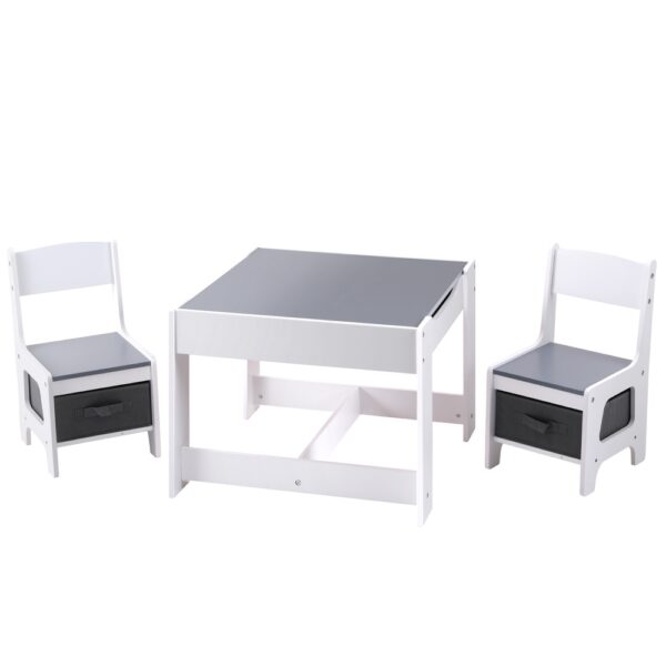 Fanno-Kids Table and Chairs Set Play Activity Toys Storage Chalkboard Desk Grey