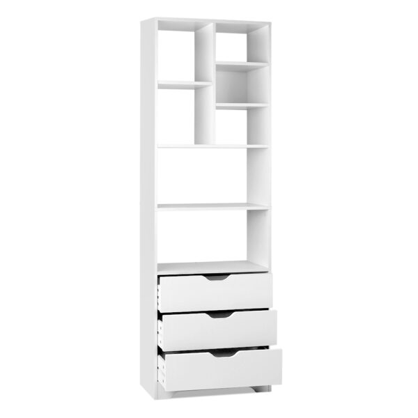 Fanno-Display Shelf with Drawers for Home Storage and Organization in White Finish