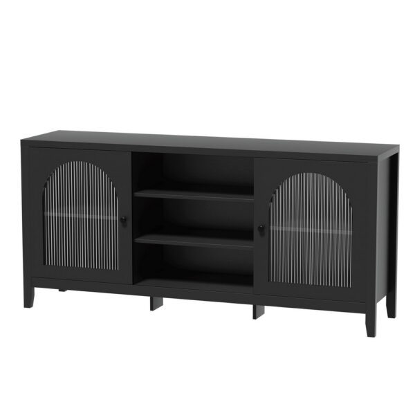 Fanno-Buffet Sideboard with Adjustable Shelves and Fluted Glass Doors in Black