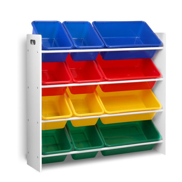 Fanno-Multi-bin Toy Rack with 12 Bins for Kids Room Storage Organizer and Bookshelf