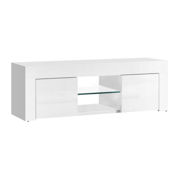 Fanno-Entertainment Unit Modern TV Cabinet with Glass Shelves and Storage White 130cm