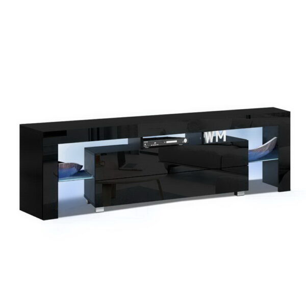 Fanno-LED Entertainment Unit TV Cabinet with Customisable Lights and Storage Black 160cm