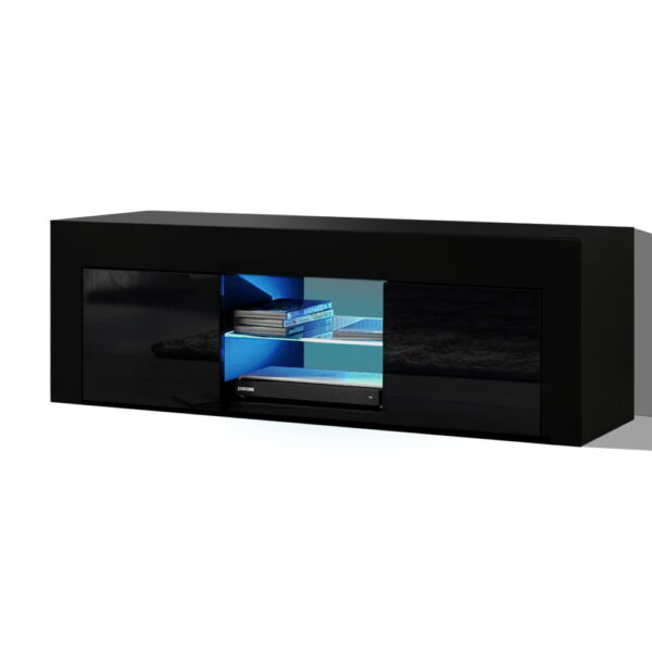 Fanno-LED Entertainment Unit with RGB Lighting Modern TV Cabinet Black 130cm