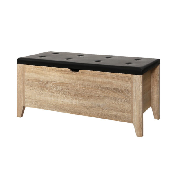 Fanno-Storage Ottoman with Ample Space for Toys and Blankets in Oak PU Leather