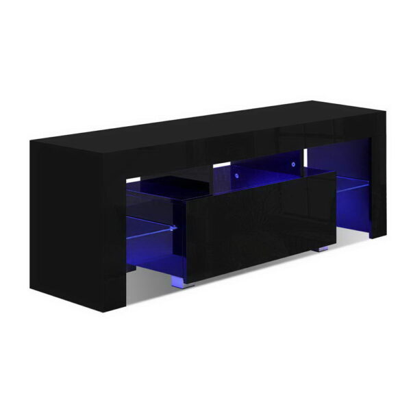 Fanno-LED Entertainment Unit with RGB Lighting Modern TV Cabinet Black 130cm