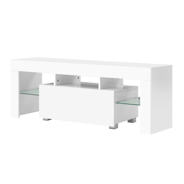 Fanno-LED Entertainment Unit with RGB Lighting Customizable Modern TV Cabinet White 130cm