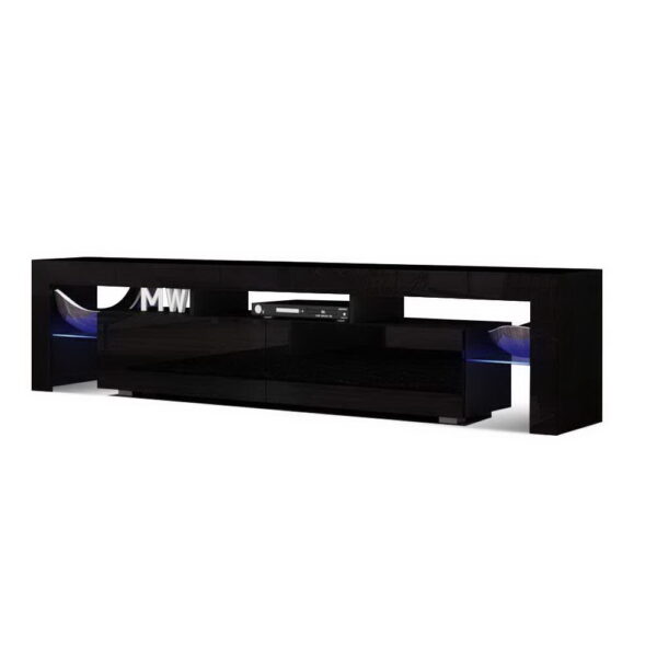 Fanno-LED Entertainment Unit with RGB Lighting Storage Drawers Modern Design Black 189cm