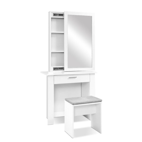 Fanno-Dressing Table Set with Sliding Mirror and Stool for Makeup Storage White