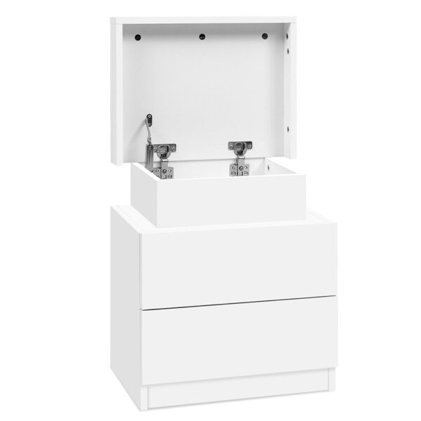 Fanno-Bedside Table with 2 Drawers Lift-up Storage Modern White Furniture for Bedroom