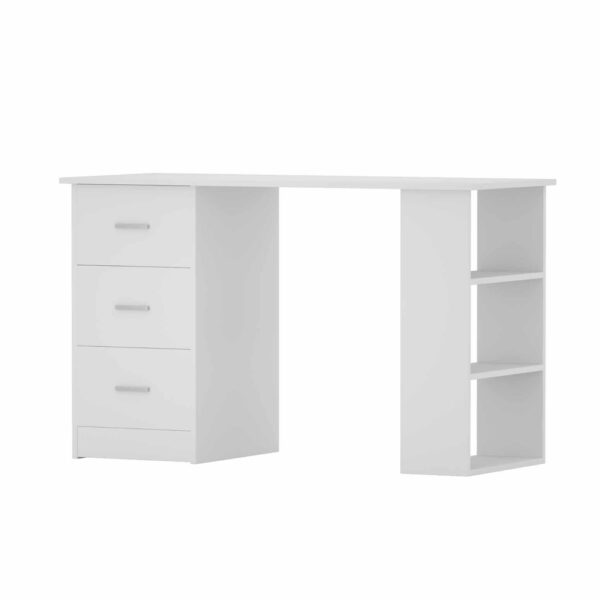 Fanno-Computer Desk with Drawers and Shelves for Home Office White 120CM