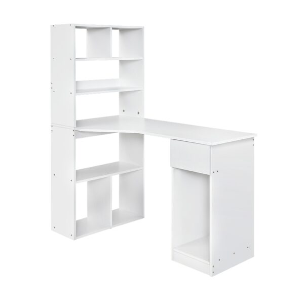 Fanno-Computer Desk with 5-Tier Shelving and Drawer for Home Office White 120CM