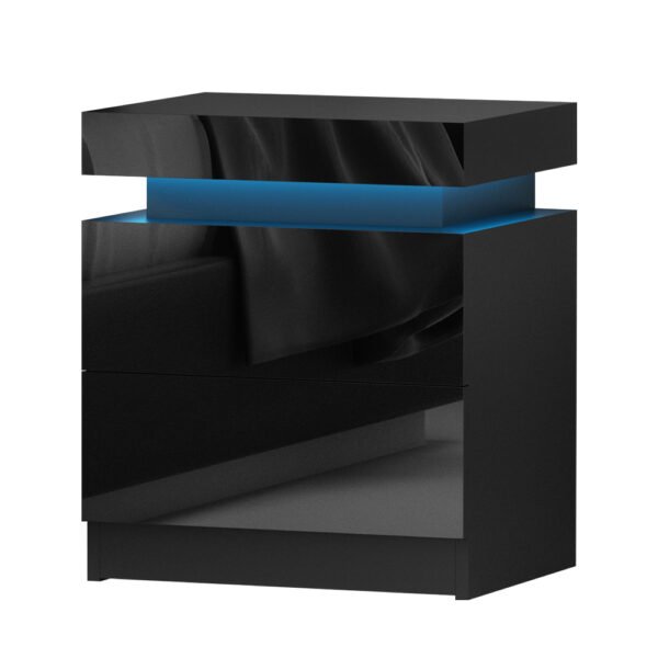 Fanno-LED Bedside Table with 16 Colour Customizable Light and Ample Storage Black