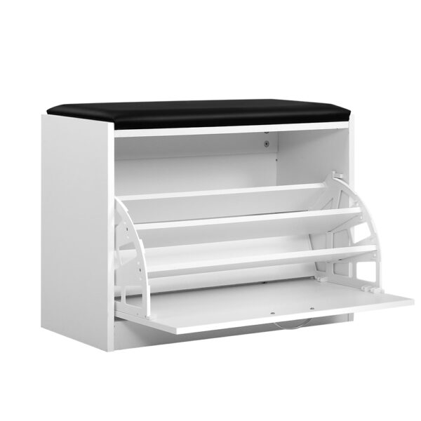 Fanno-Shoe Storage Bench with Adjustable Shelves Stylish PU Leather Seat White