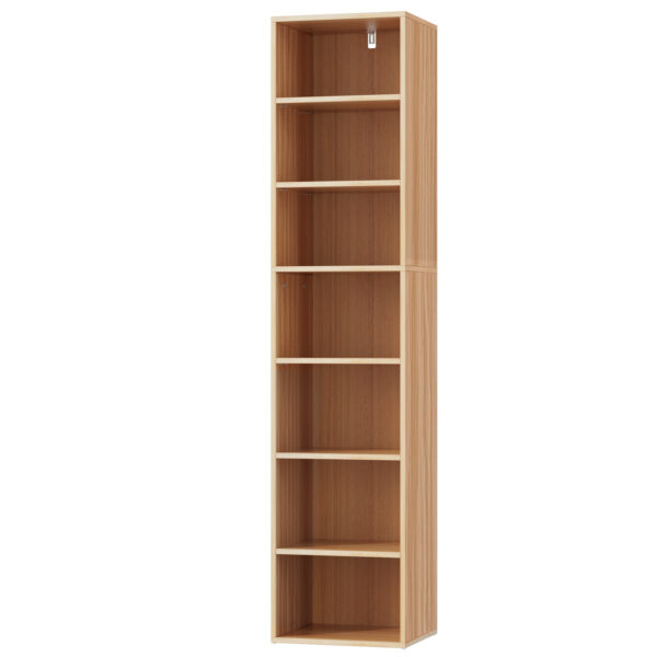 Fanno-7-Tier Bookshelf with Adjustable Shelves for Storage and Display in Pine Finish