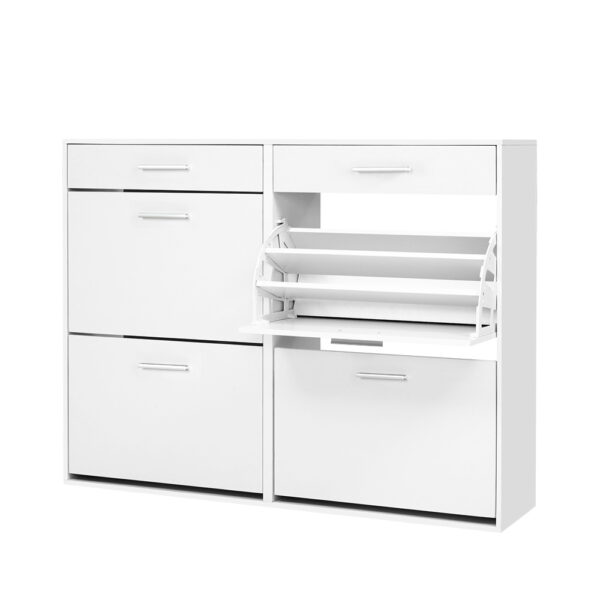 Fanno-Shoe Cabinet for 36 Pairs with Adjustable Shelves and Storage Drawers White