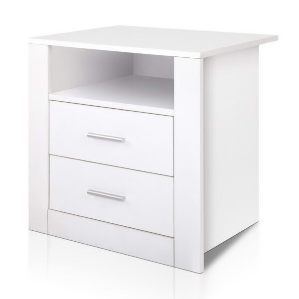 Fanno-Modern Bedside Table with 2 Drawers and Shelf for Bedroom Storage White