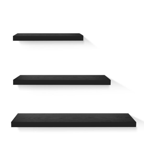 Fanno-Floating Wall Shelves Set of 3 Black Solid Wood Easy Install Home Decor Storage