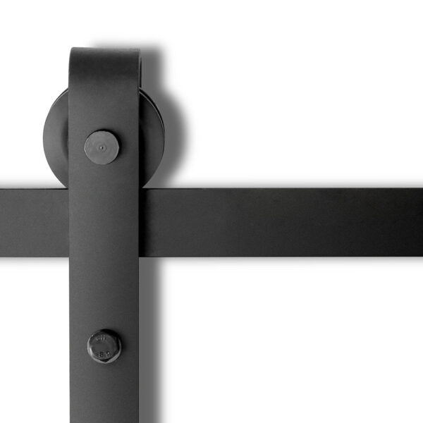 Fanno-Sliding Barn Door Hardware Track Set Black Powder Coated Steel Easy Install 120kg