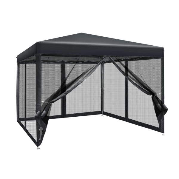 Fanno-Pop Up Gazebo 3x3m Waterproof UV Resistant Outdoor Canopy with Mesh Walls Black