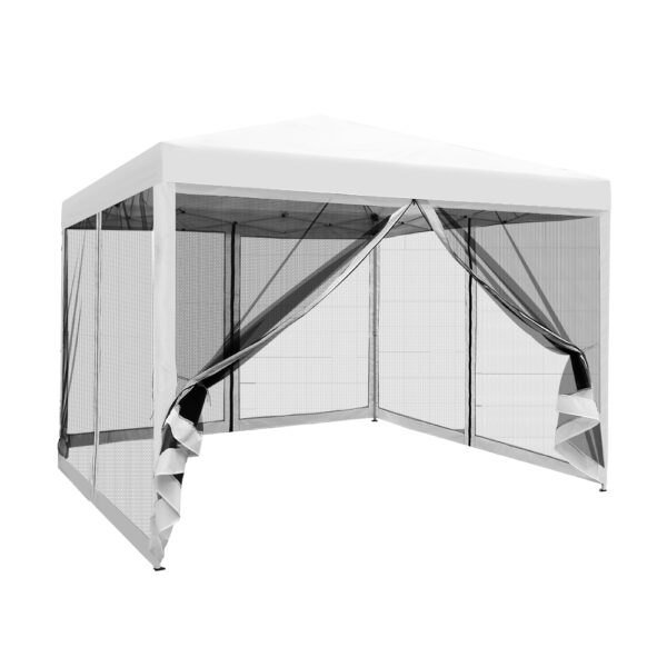 Fanno-Pop Up Gazebo 3x3m Waterproof UV Resistant Outdoor Canopy with Mesh Walls White