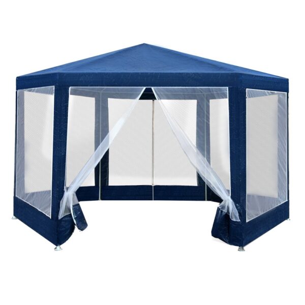 Fanno-Hexagonal Gazebo Outdoor Party Tent with Mesh Walls UV Water Resistant Navy 4m2