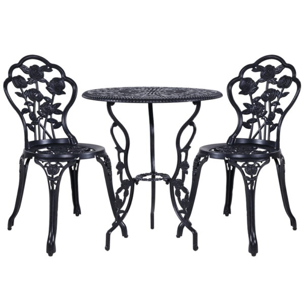 Fanno-Outdoor Bistro Set Garden Furniture Cast Aluminum Table and Chairs Black