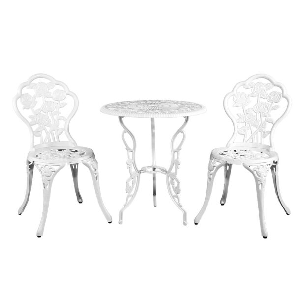 Fanno-Outdoor Bistro Set with Parasol Hole Cast Aluminum Garden Furniture White