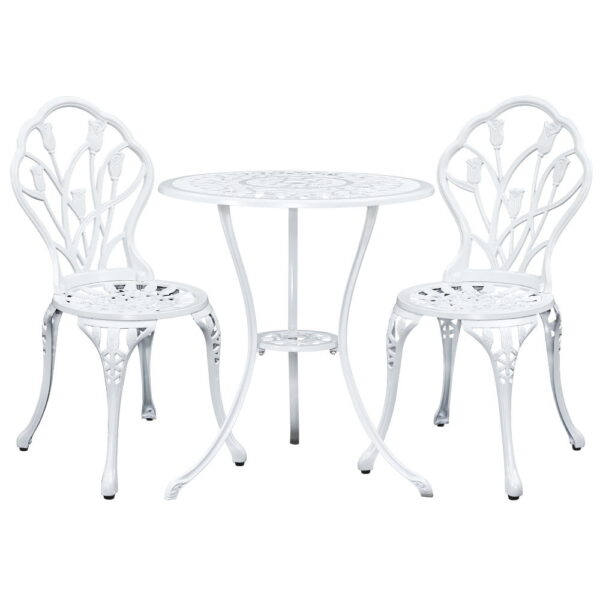 Fanno-Outdoor Bistro Set 3PC Garden Furniture Cast Aluminum Table Chairs White