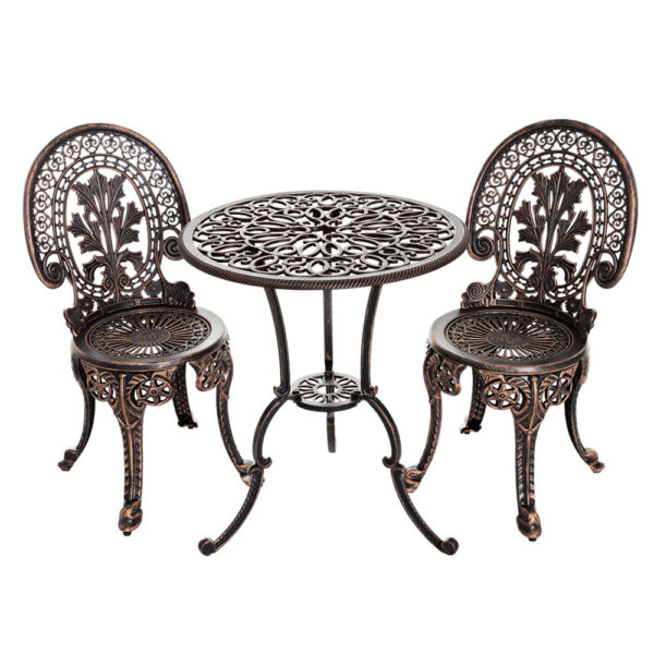 Fanno-Outdoor Bistro Set Garden Furniture with Chairs and Parasol Hole Bronze Finish