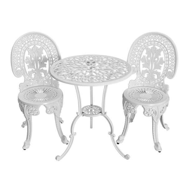 Fanno-Outdoor Bistro Set Garden Furniture with Chairs and Parasol Hole White Aluminium