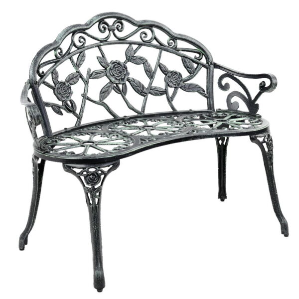 Fanno-Garden Bench Vintage Green Cast Aluminium Outdoor Seat Weather Resistant Durable