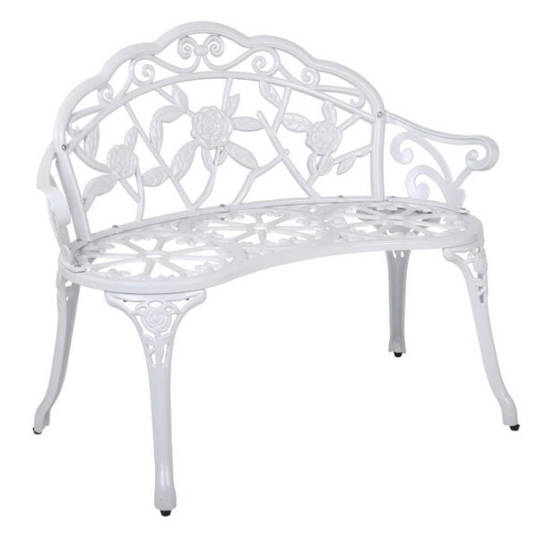 Fanno-Garden Bench Vintage White Cast Aluminium Outdoor Patio Seat Durable Weather Resistant