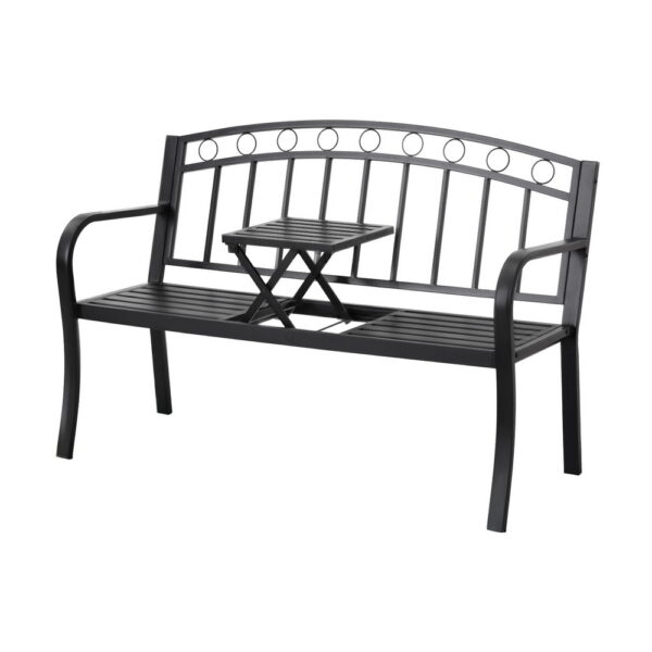 Fanno-Outdoor Garden Bench Seat Loveseat Steel Foldable Table Patio Furniture Black