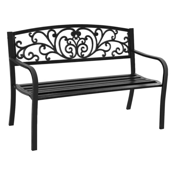 Fanno-Garden Bench Steel Outdoor Furniture 3 Seater Vintage Black Weather Resistant