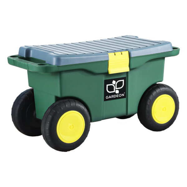 Fanno-Garden Cart 3-in-1 Tool Storage Seat with Removable Tray and Smooth Wheels