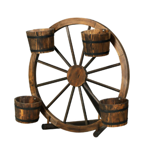 Fanno-Wooden Garden Wheel with Buckets Rustic Outdoor Decor for Garden 80cm