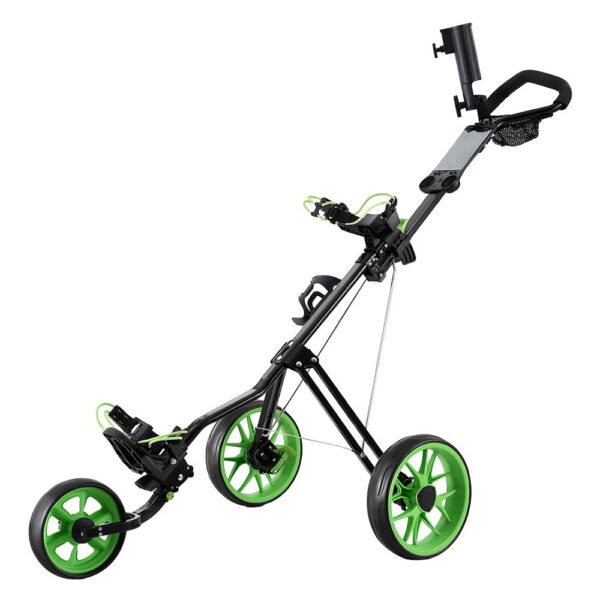 Fanno-3 Wheels Golf Trolley Cart Quick Folding Portable Aluminium with Cup Holder and Umbrella Stand